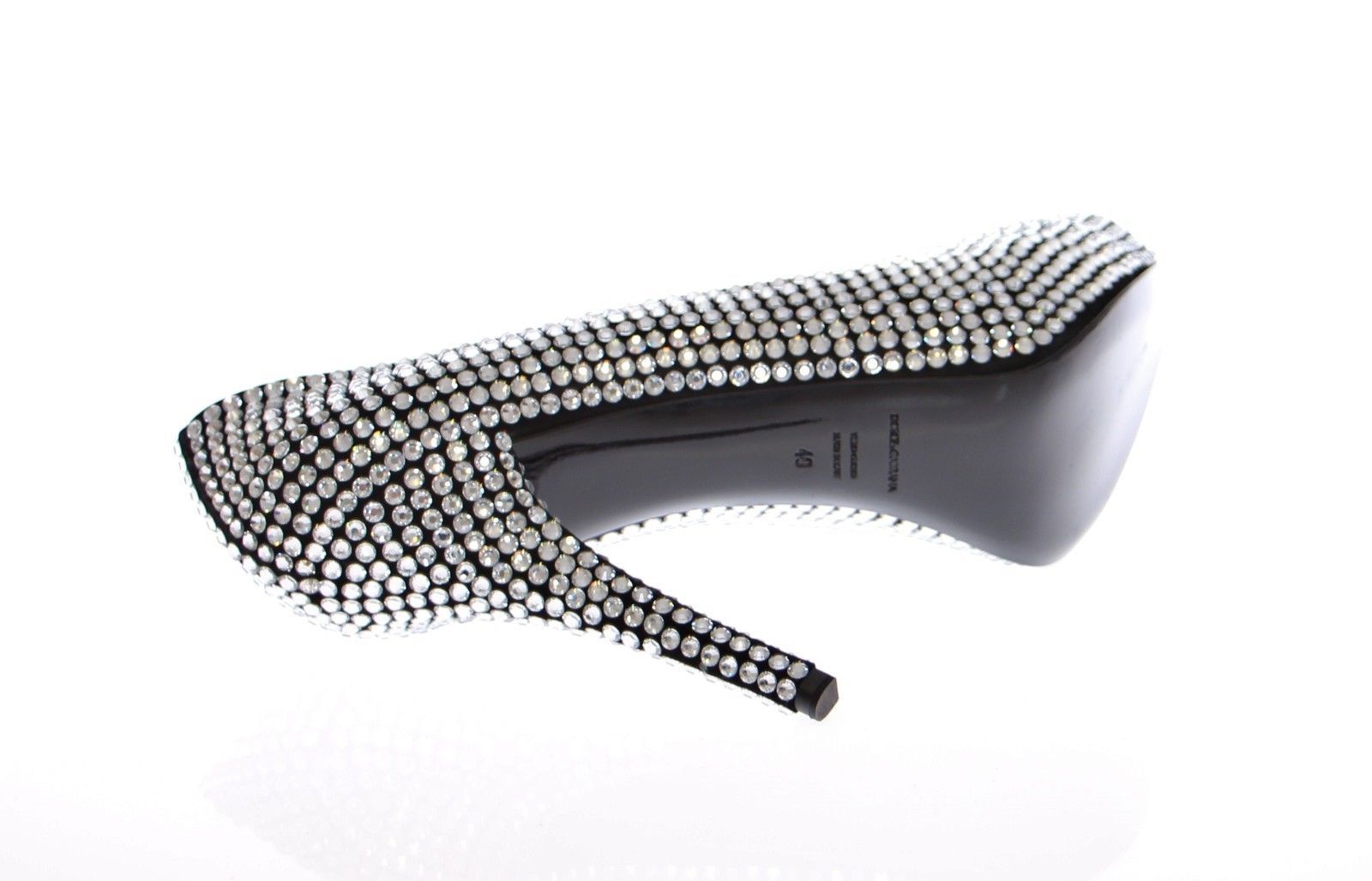Black Leather Crystal Platform Shoes