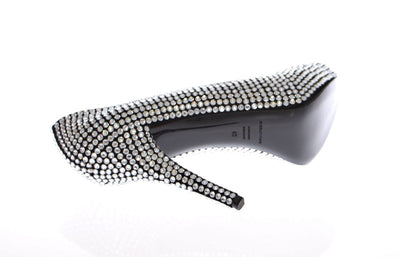 Black Leather Crystal Platform Shoes