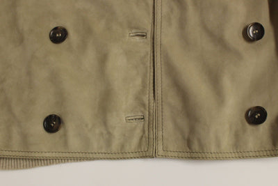 Beige Suede Jacket Short Trench Coat