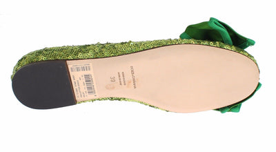 Green Sequined Silk Loafers Flat Shoes
