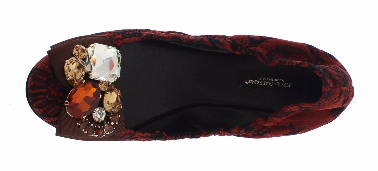 Red Taormina Lace Crystal Ballet Flat Shoes
