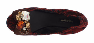 Red Taormina Lace Crystal Ballet Flat Shoes
