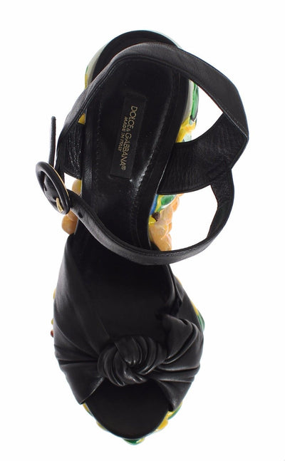 Black Leather Pupil Dolls Wedges Shoes