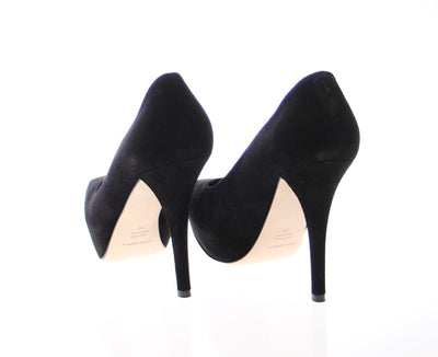 Black Suede Leather Platform Pumps Shoes