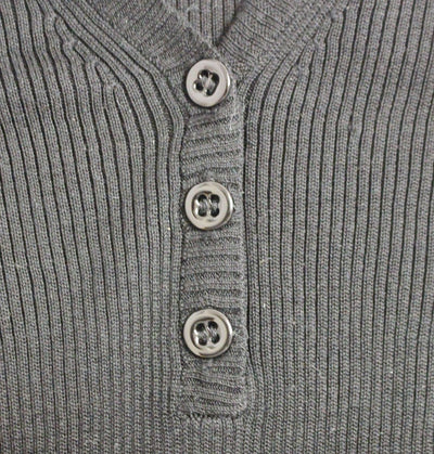 Black Ribbed V-neck Button Silk Sweater Pullover