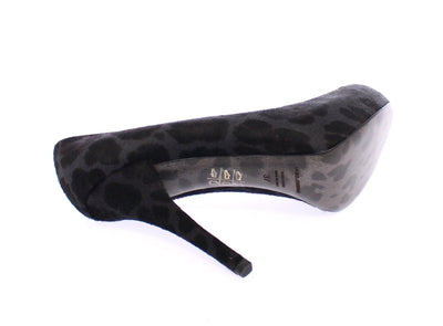Black Leather Platform Leopard Pumps Shoes