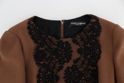 Brown Wool Black Lace Sweater Top Runway