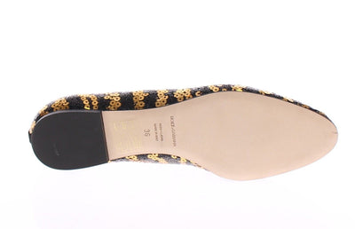 Black Gold Sequined Ballet Flat Shoes
