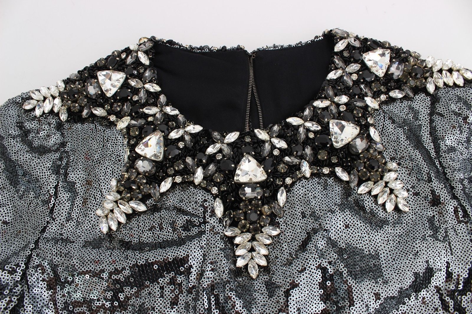 Gray Silver Crystal Sequined Blouse
