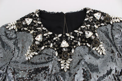 Gray Silver Crystal Sequined Blouse