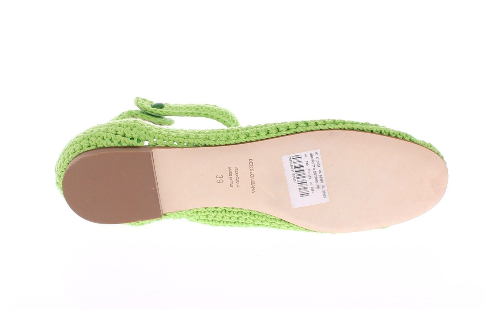 Green Cotton Knitted Ballet Flats Shoes