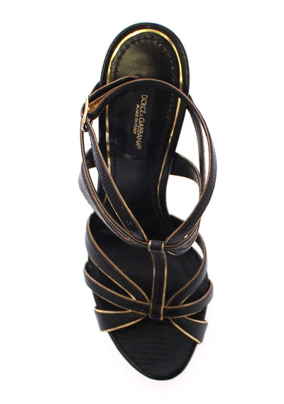 Black Leather Ankle Strap Sandals Shoes