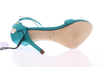Blue Silk Ankle Strap Sandals Heels Shoes