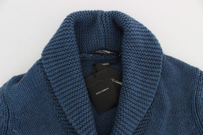 Blue Knitted Wool Yack Cardigan Sweater