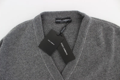Gray Knitted Cashmere Cardigan Sweater