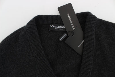 Gray Knitted Cashmere Cardigan Sweater