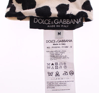 Black White Classic Leopard Print Wrist Wool Gloves