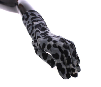 Blue Classic Leopard Print Long Wool Gloves