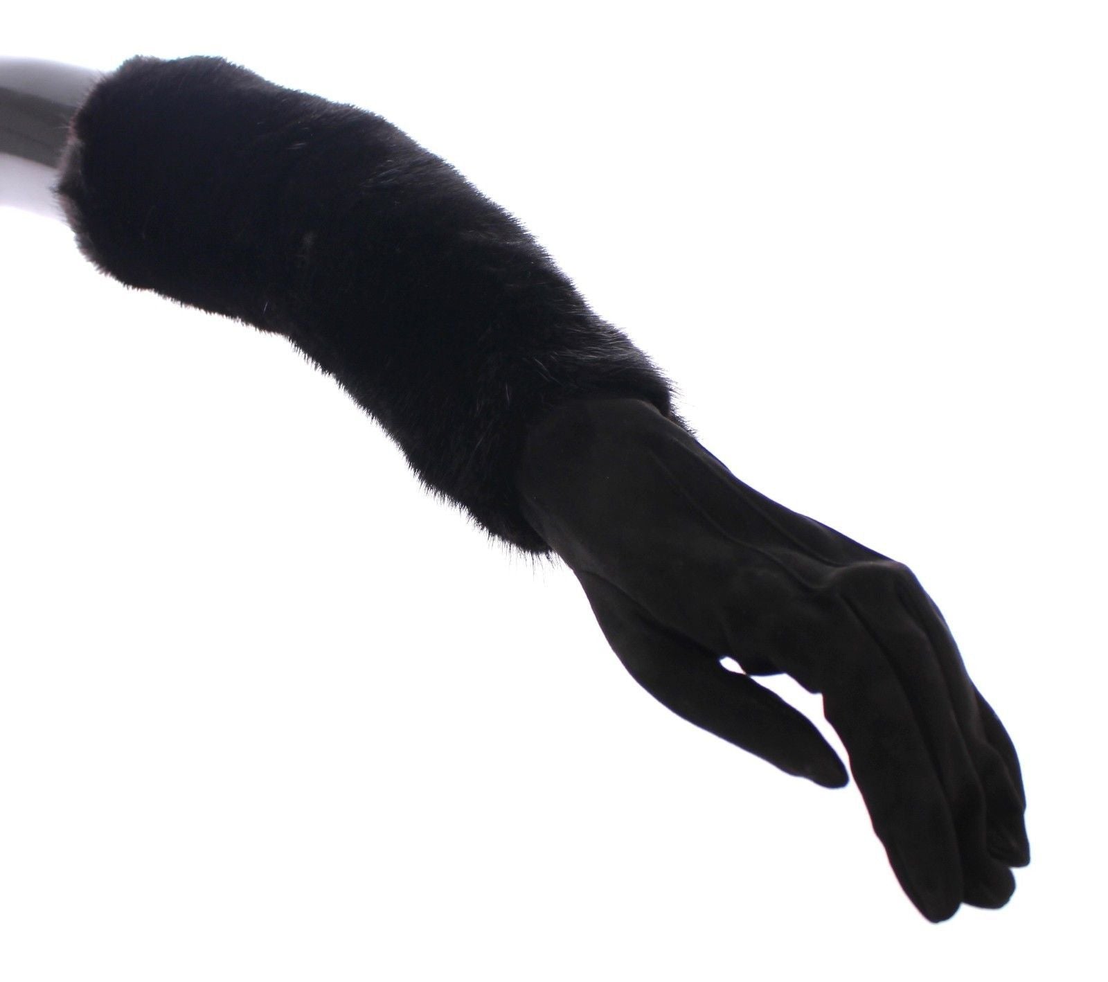 Black Mink Fur Lambskin Suede Leather Gloves