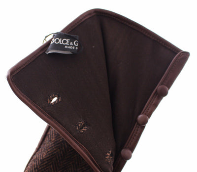 Brown Wool Lambskin Leather Elbow Gloves