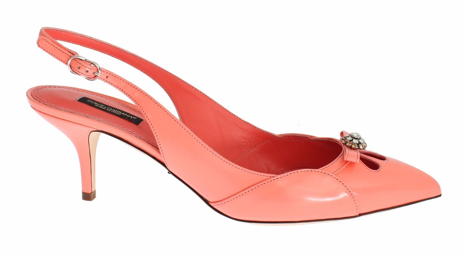 Pink Leather Crystal Slingbacks Heels Shoes