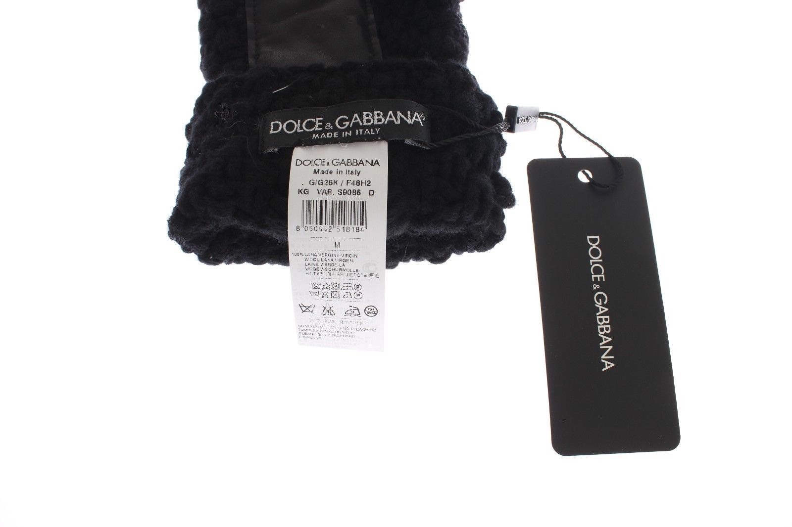 Black Knitted Wool Leather Fingerless Mens Gloves