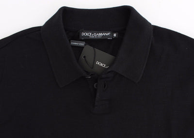 Black Cotton Polo Sweater Pullover Top