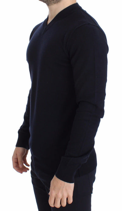 Blue Cashmere V-neck Sweater Pullover Top