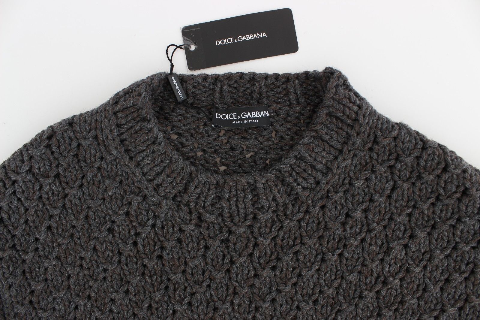 Gray Wool Knitted Crewneck Sweater Top