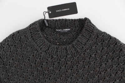 Gray Wool Knitted Crewneck Sweater Top