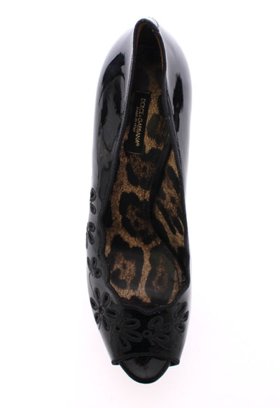 Black Patent Leather Platform Open Toe Shoes