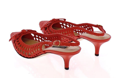 Orange Woven Leather Slingback Pumps Shoes