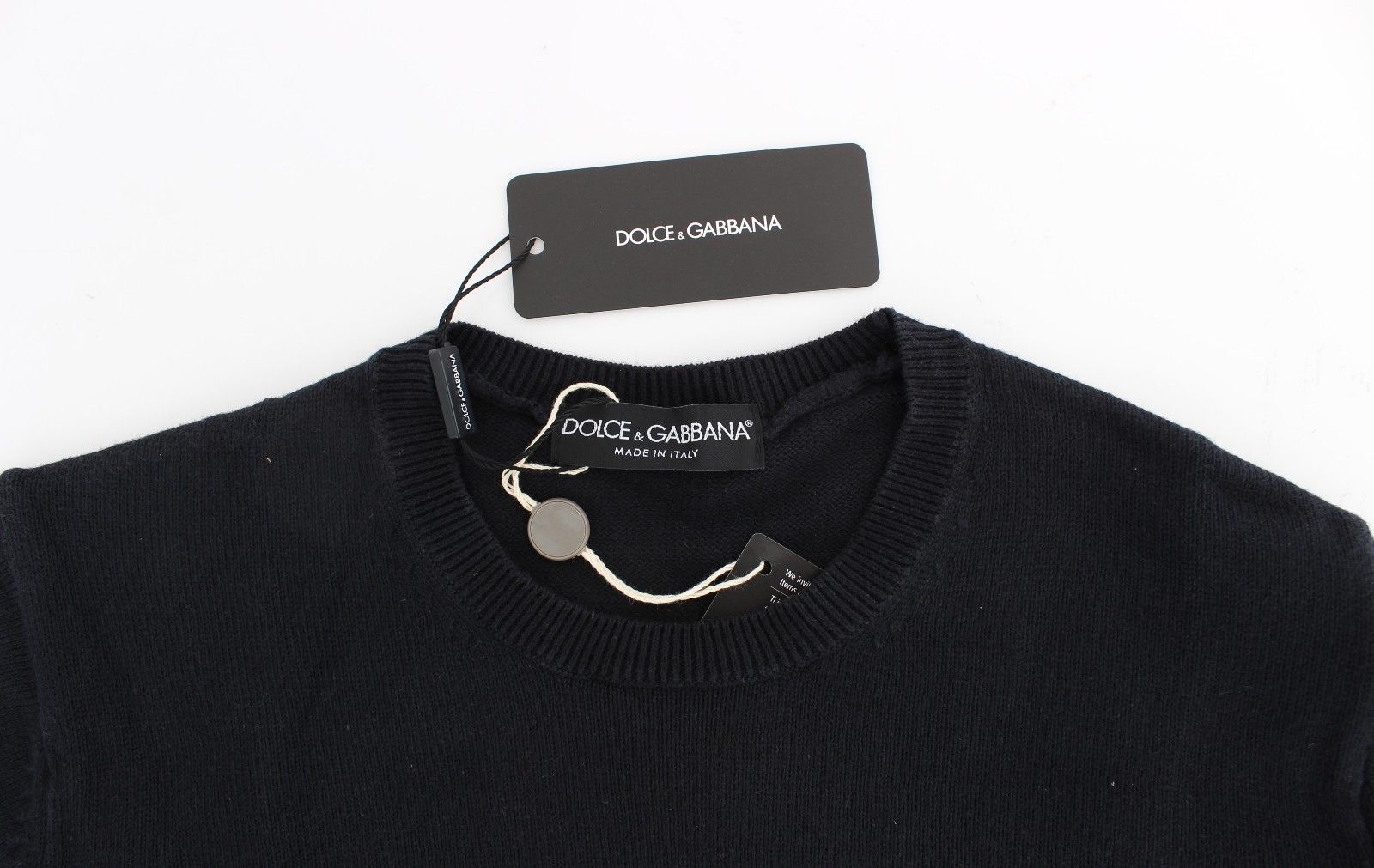 Blue Cotton Cashmere Crew-neck Sweater Pullover