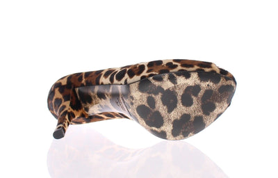 Brown Leather Pony Leopard Pumps Shoes
