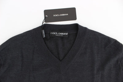 Gray Silk Cashmere V-neck Sweater Pullover