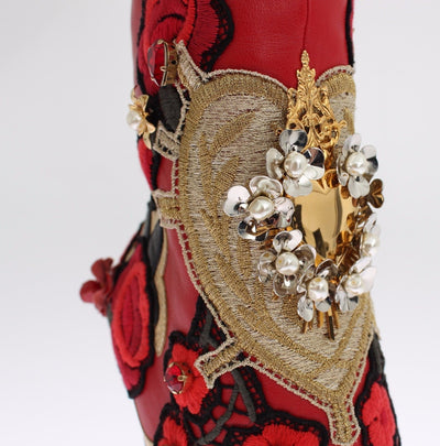 Roses Crystal Gold Heart Leather Boots Shoes