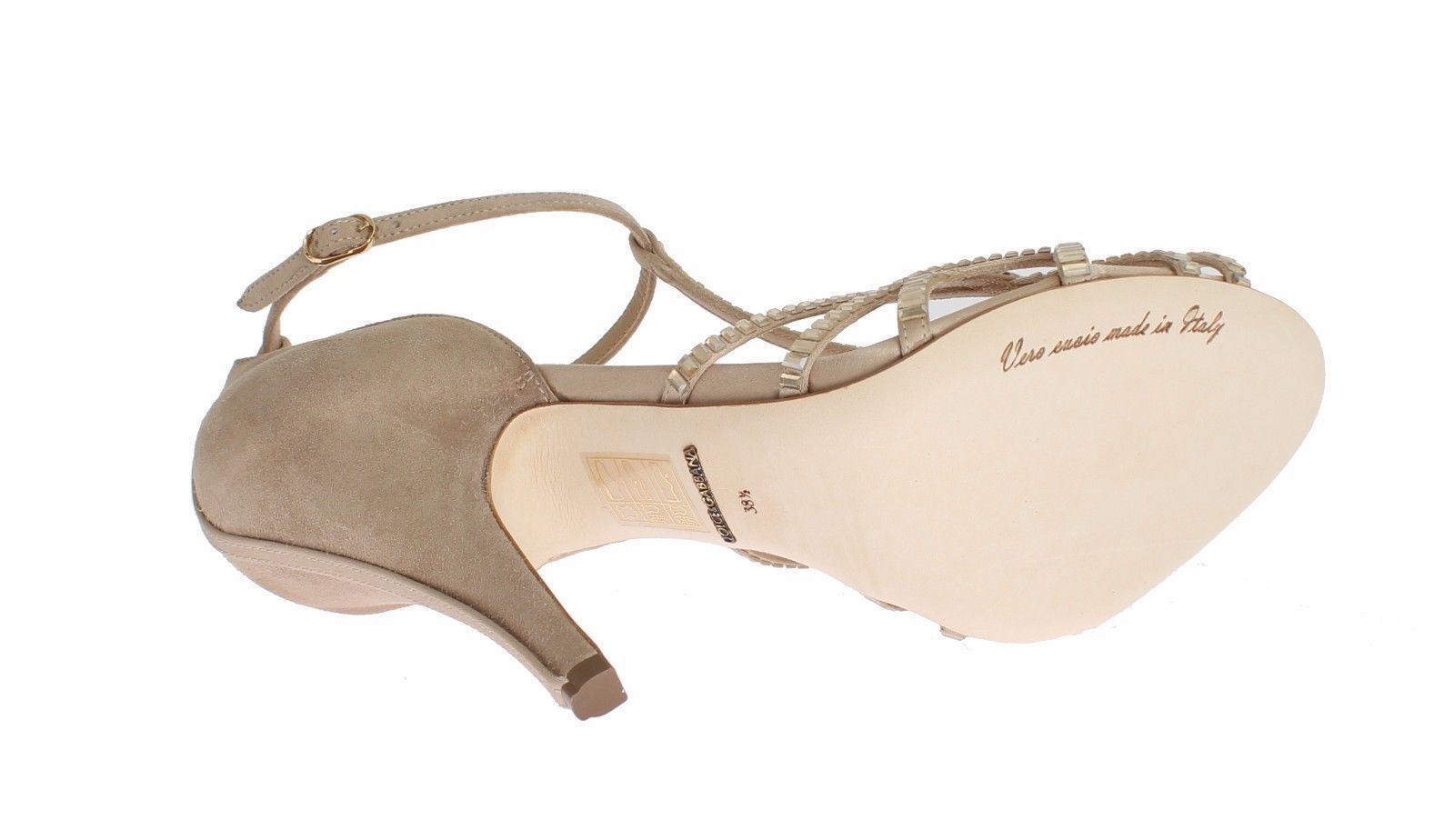 Beige Suede Crystal Mary Janes Heels Shoes