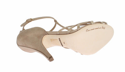 Beige Suede Crystal Mary Janes Heels Shoes