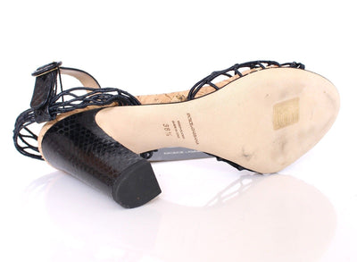 Black Snake Sandals Net Shoes Block Heels