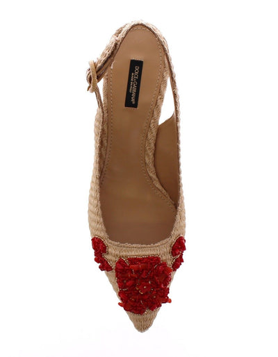 Beige Red Corals Slingbacks Pumps Shoes