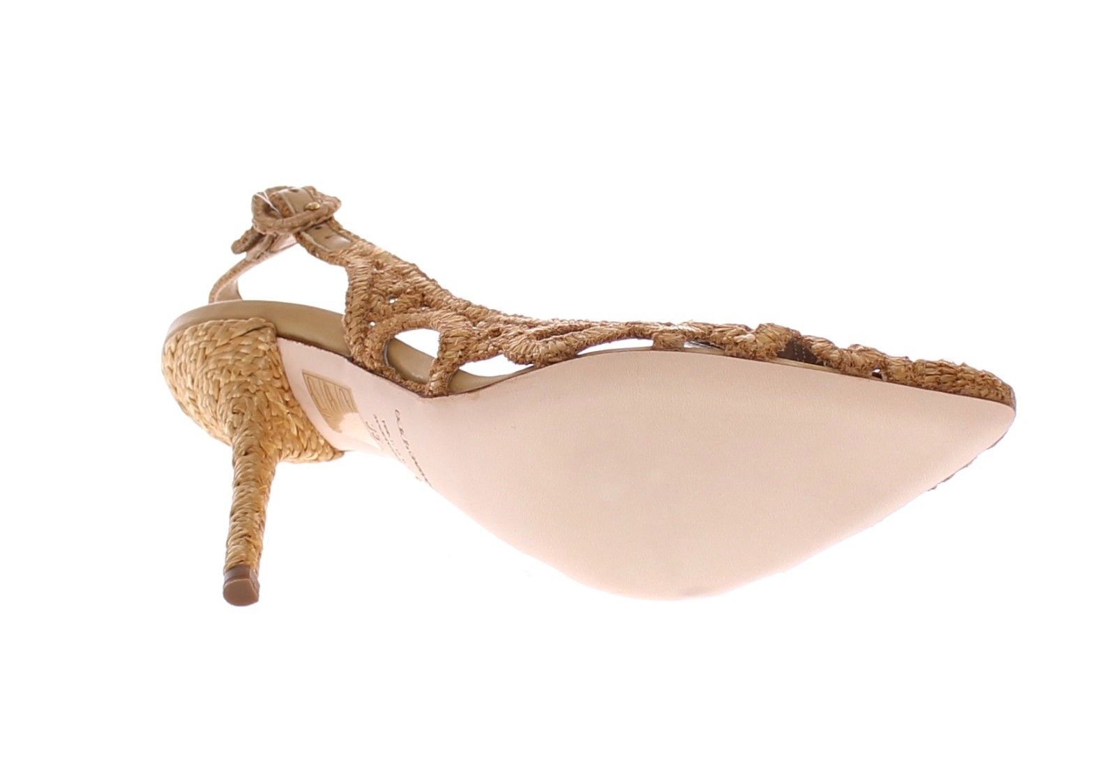Beige Slingbacks Straw Sandals Shoes Pumps