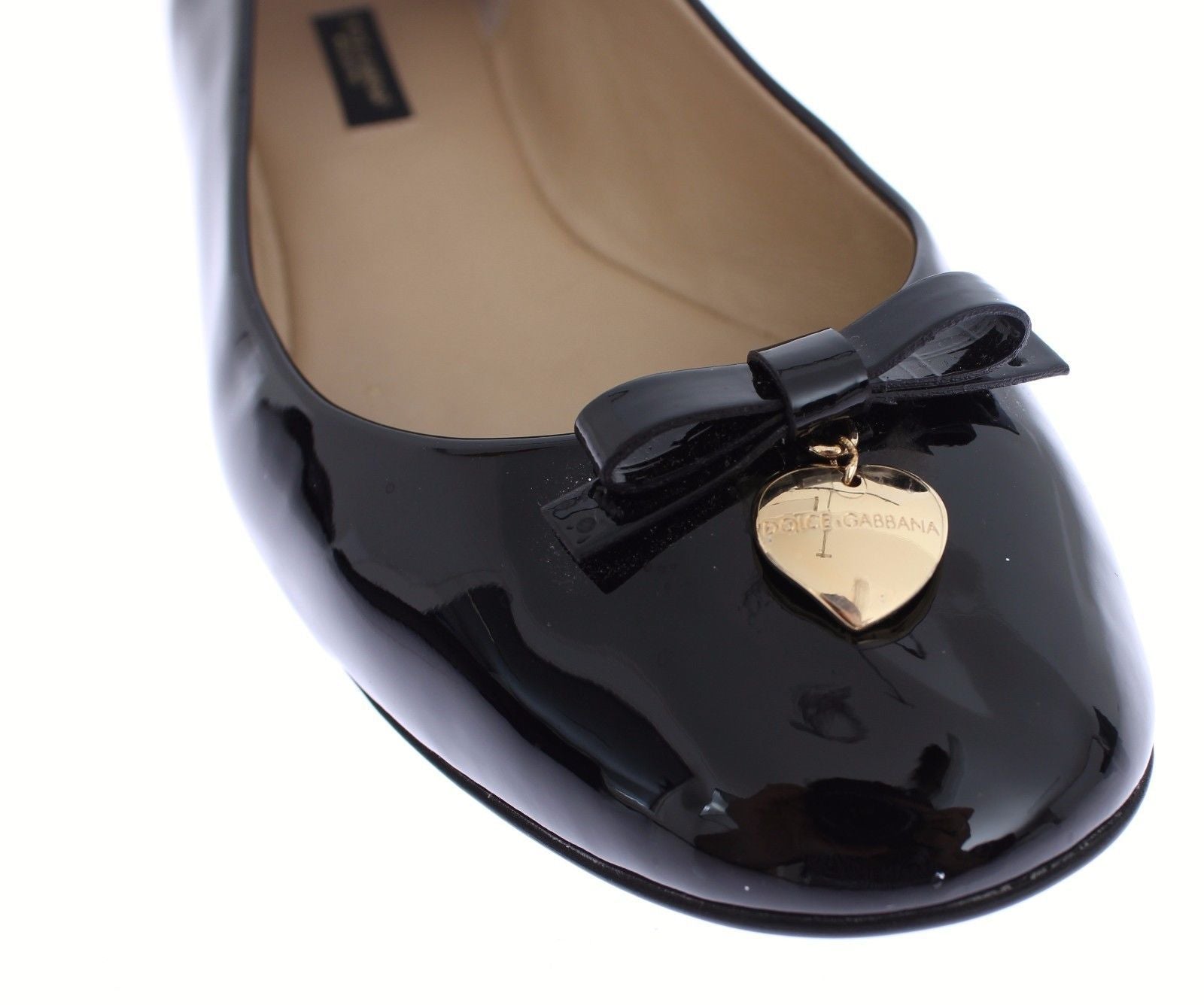 Black Patent Leather Heart Ballet Flat Shoes