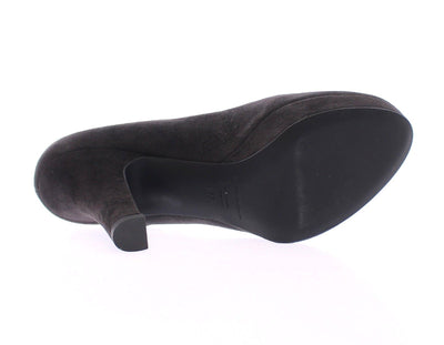 Gray Suede Leather Platform Mary Janes Shoes