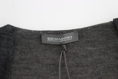 Gray Wool Blend Stretch Long Sleeve Sweater