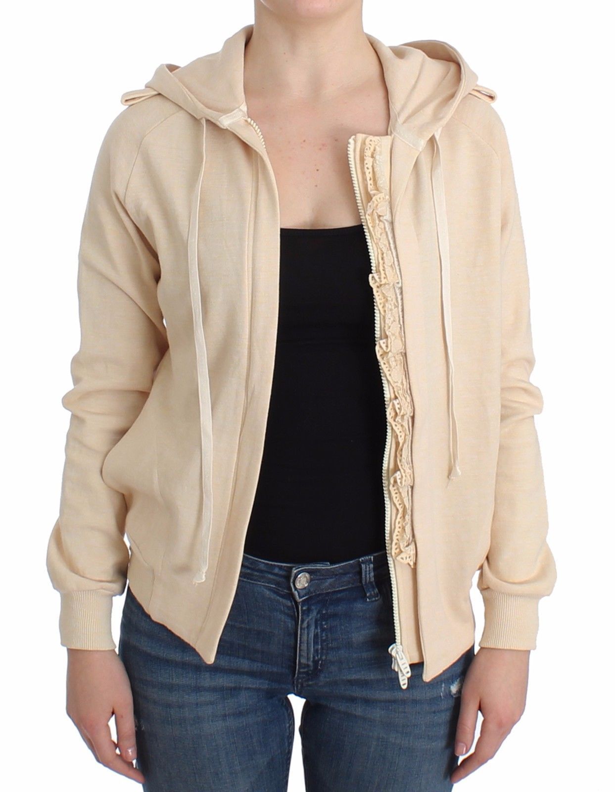 Lingerie Beige Lace Hooded Zip Cardigan Hoodie