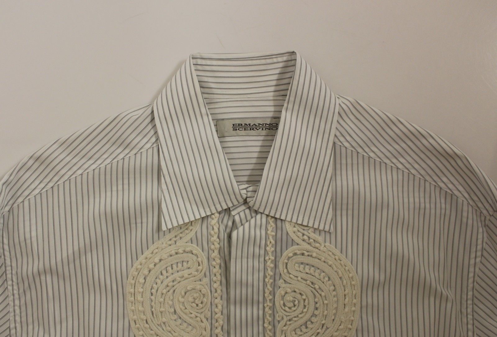 White Striped Embroidered Casual Shirt
