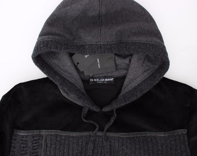 Black Gray Knitted Hooded Sweater Pullover