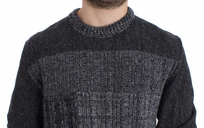 Gray Wool Knitted Crewneck Sweater Pullover