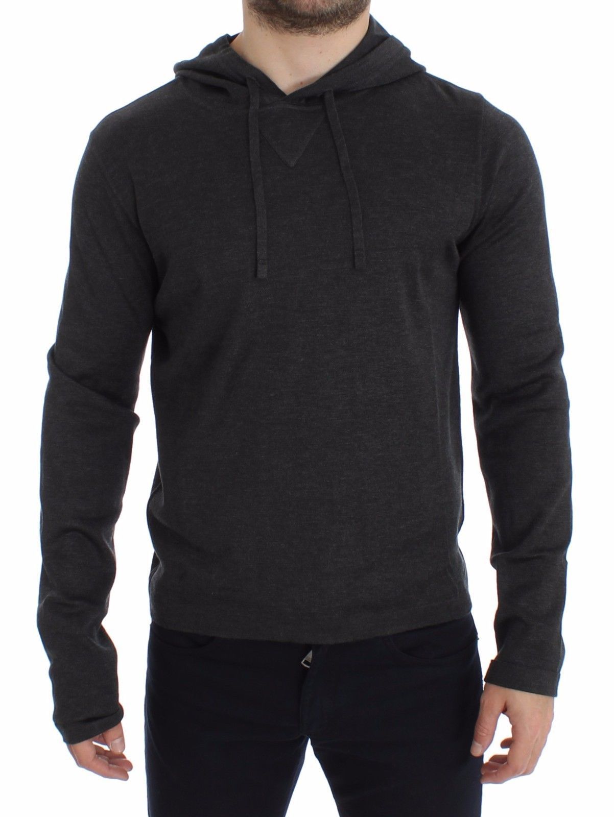 Gray 100% Silk Hooded Sweater Pullover Top
