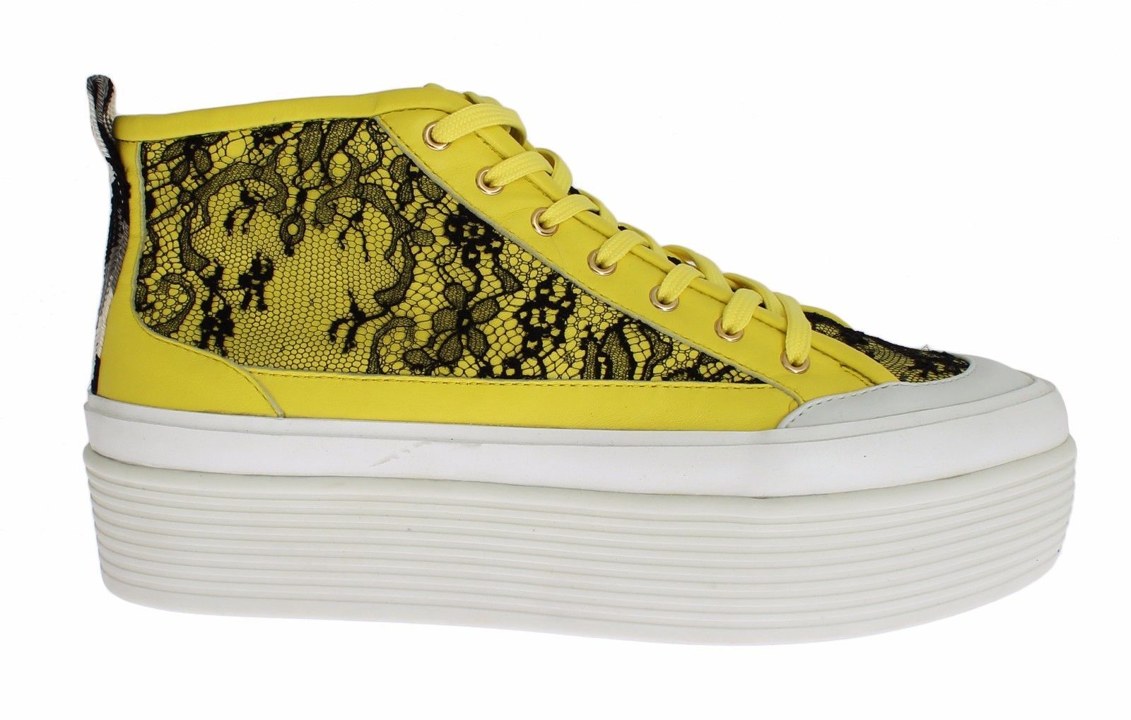 Yellow Leather Floral Lace Sneakers Shoes